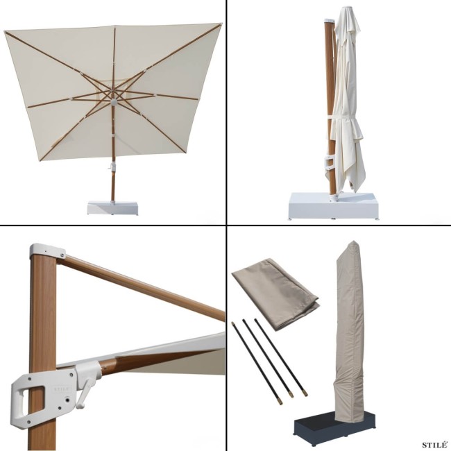 Ombrellone Decentrato in Alluminio Effetto Legno 350X350 cm - Soleil Wood