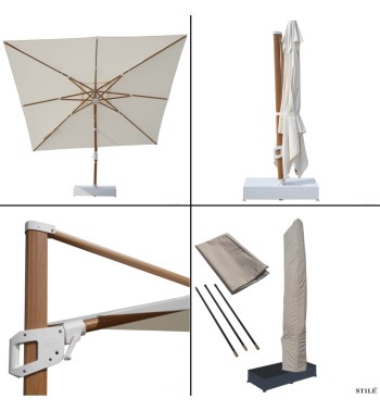 Ombrellone Decentrato in Alluminio Effetto Legno 350X350 cm - Soleil Wood