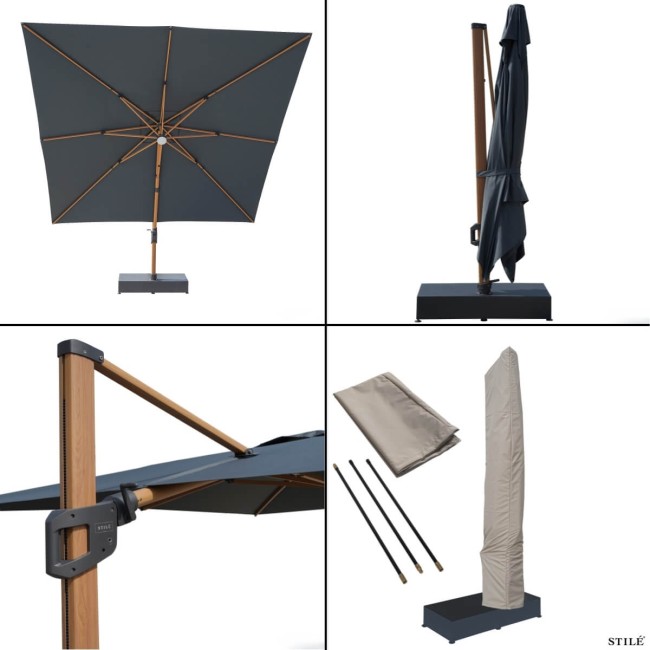 Ombrellone Decentrato in Alluminio Effetto Legno 350X350 cm - Soleil Wood