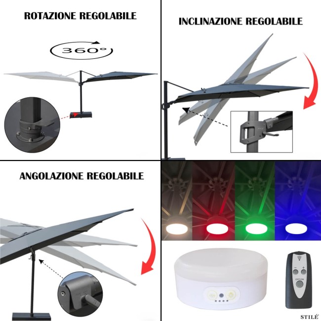 Ombrellone Decentrato da Giardino in Alluminio 350X350 cm - Soleil