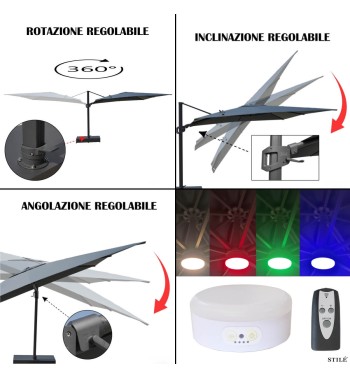 Ombrellone Decentrato da Giardino in Alluminio 350X350 cm - Soleil