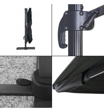 Ombrellone Decentrato da Giardino in Alluminio 3x3 mt Nero | Alba