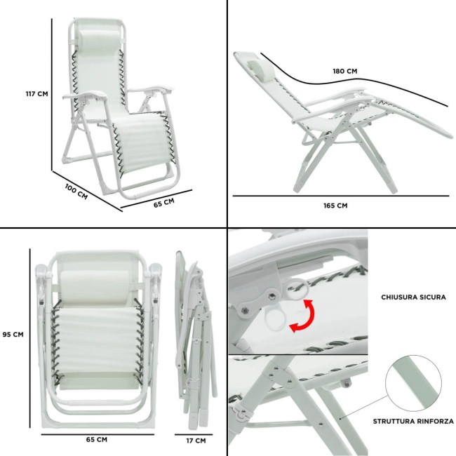 Sedia Relax Reclinabile da Giardino in Acciaio e Textilene - Ariel