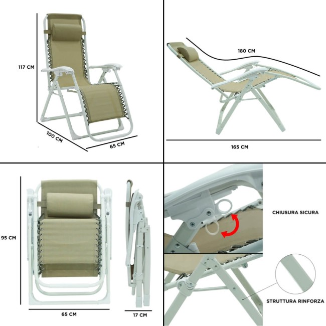 Sedia Relax Reclinabile da Giardino in Acciaio e Textilene - Ariel