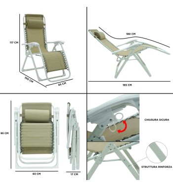 Sedia Relax Reclinabile da Giardino in Acciaio e Textilene - Ariel