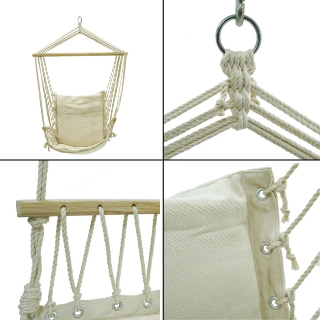 Poltrona Sospesa in Cotone Bianco da Giardino con Supporto