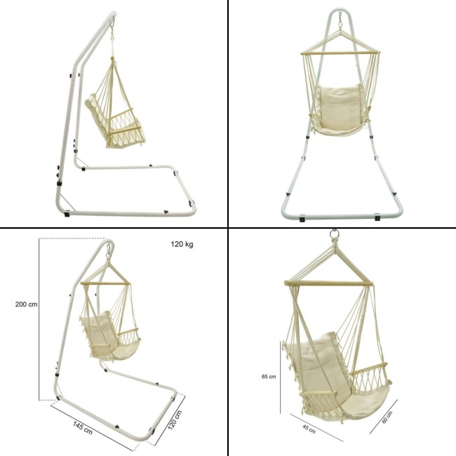 Poltrona Sospesa in Cotone Bianco da Giardino con Supporto