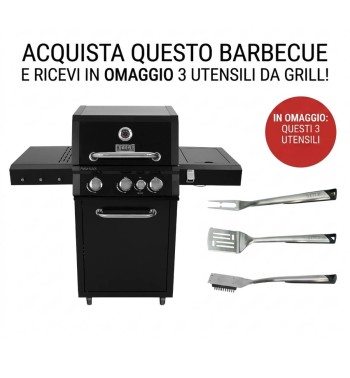 Barbecue a Gas 3 Fuochi con Fornello Laterale - Praga Black