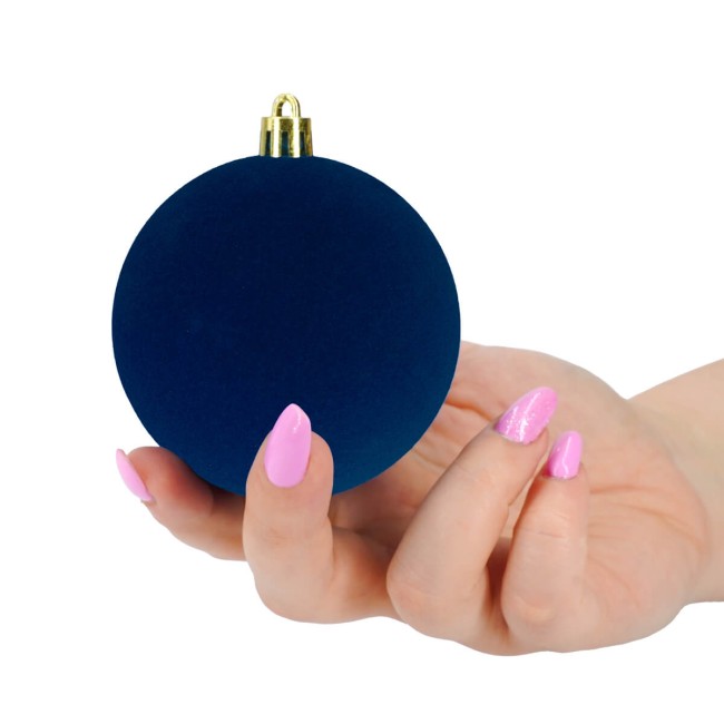 Palle di Natale in Plastica e Velluto D.8 cm Conf. da 6 Pezzi