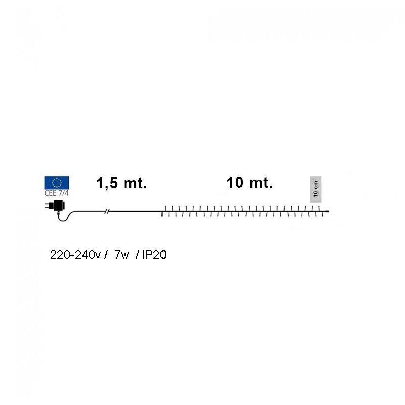 Catena 100 Luci Led Bianco Freddo, 10 flash, Cavo Verde in Pvc 10 metri, Connettibile, Uso Interno
