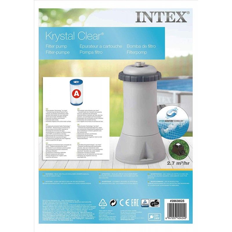Intex 28638 Filtro a Cartuccia - Flusso Sistema 2.700 l/h, Flusso Acqua 3.800 l/h